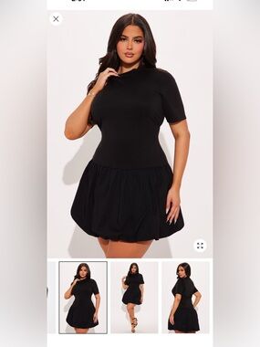 Fashion Nova Black Short Puff-Hem Mini Dress